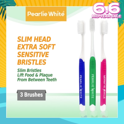 PEARLIE WHITE® Brush Care Compact Head Extra Soft Bristles Sensitive Slim Toothbrush 3s