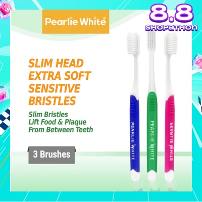 PEARLIE WHITE® Brush Care Compact Head Extra Soft Bristles Sensitive Slim Toothbrush 3s