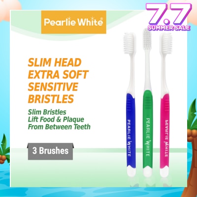 PEARLIE WHITE® Brush Care Compact Head Extra Soft Bristles Sensitive Slim Toothbrush 3s