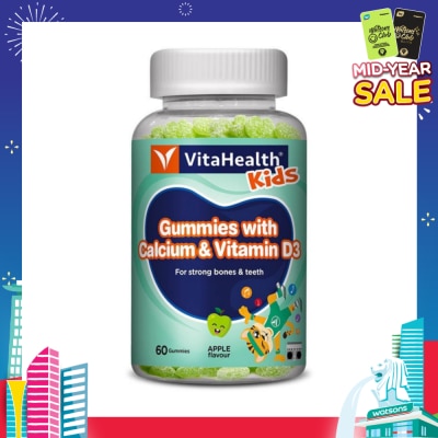 VITAHEALTH Kids Gummies with Calcium & Vitamin D3 (For Strong Bone & Teeth) Apple Flavour 60s