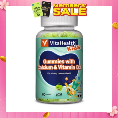 VITAHEALTH Kids Gummies with Calcium & Vitamin D3 (For Strong Bone & Teeth) Apple Flavour 60s (Expiry: Sep`2026)