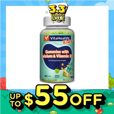 VITAHEALTH Kids Gummies with Calcium & Vitamin D3 (For Strong Bone & Teeth) Apple Flavour 60s (Expiry: Sep`2026)