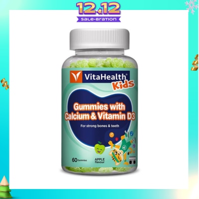 VITAHEALTH Kids Gummies with Calcium & Vitamin D3 (For Strong Bone & Teeth) Apple Flavour 60s (Expiry: Sep`2026)