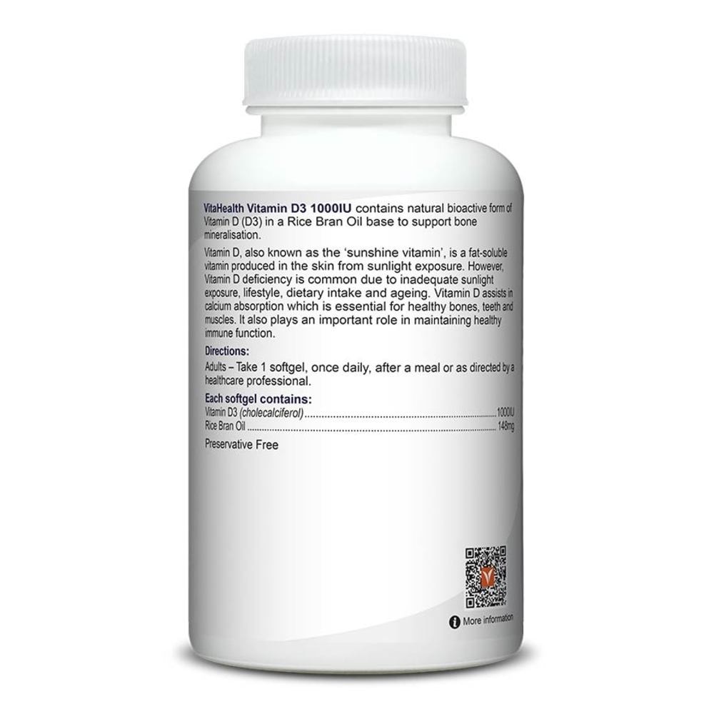 Vitamin D3 1000IU Softgels (Support Immune, Bone & Muscle Health) 60s