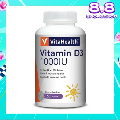 VITAHEALTH Vitamin D3 1000IU Softgels (Support Immune, Bone & Muscle Health) 60s