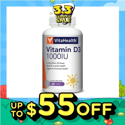 VITAHEALTH Vitamin D3 1000IU Softgels (Support Immune, Bone & Muscle Health) 60s