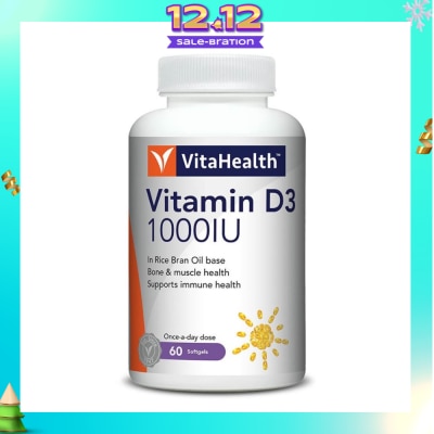 VITAHEALTH Vitamin D3 1000IU Softgels (Support Immune, Bone & Muscle Health) 60s
