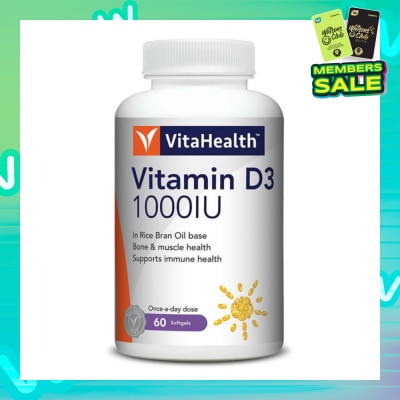 VITAHEALTH Vitamin D3 1000IU Softgels (Support Immune, Bone & Muscle Health) 60s