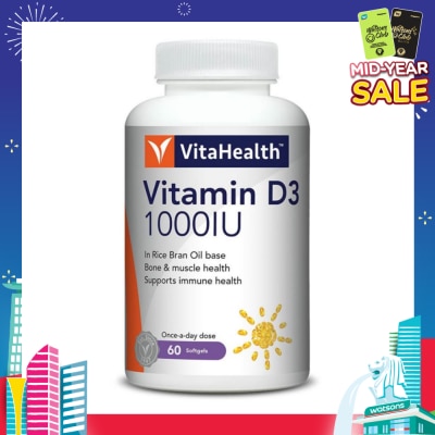 VITAHEALTH Vitamin D3 1000IU Softgels (Support Immune, Bone & Muscle Health) 60s