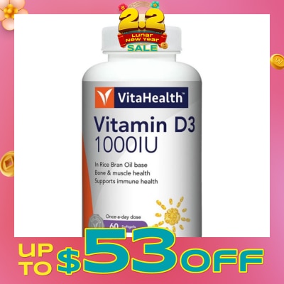 VITAHEALTH Vitamin D3 1000IU Softgels (Support Immune, Bone & Muscle Health) 60s