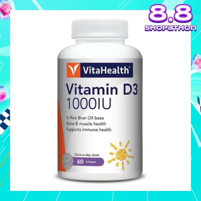VITAHEALTH Vitamin D3 1000IU Softgels (Support Immune, Bone & Muscle Health) 60s