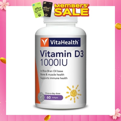 VITAHEALTH Vitamin D3 1000IU Softgels (Support Immune, Bone & Muscle Health) 60s