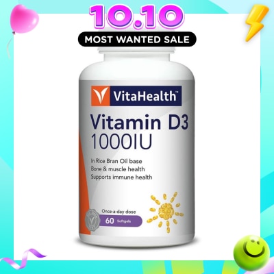 VITAHEALTH Vitamin D3 1000IU Softgels (Support Immune, Bone & Muscle Health) 60s image