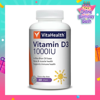 VITAHEALTH Vitamin D3 1000IU Softgels (Support Immune, Bone & Muscle Health) 60s