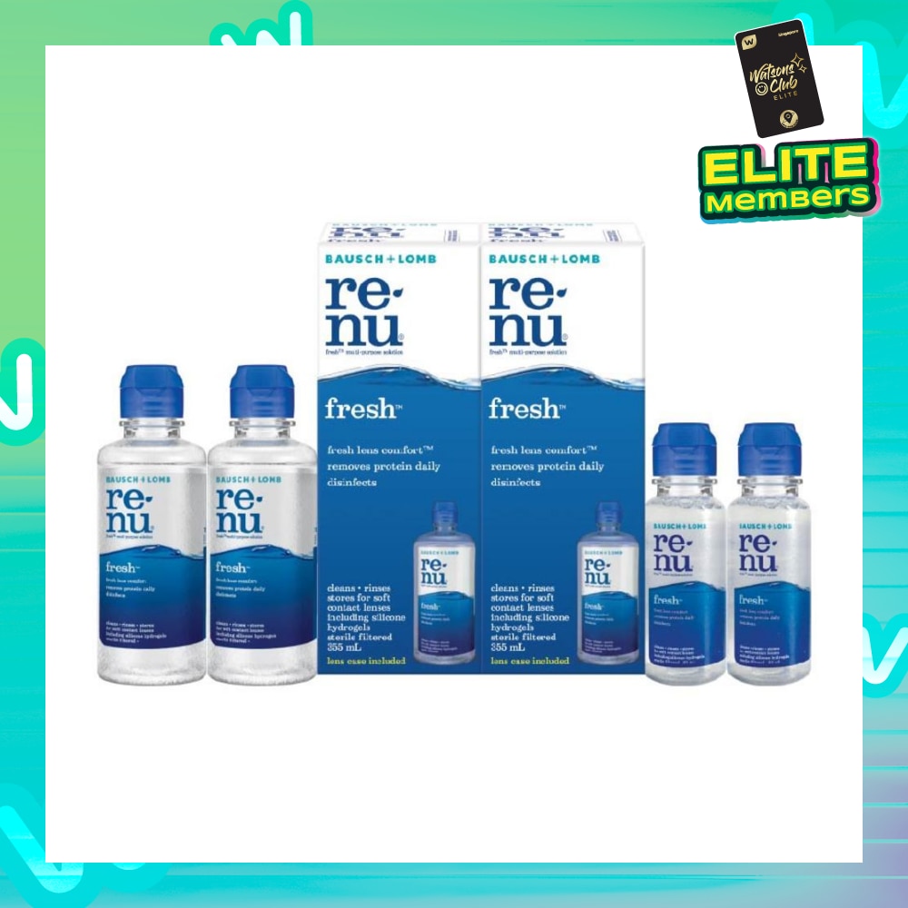 Renu Fresh Multi-Purpose Solution 355ml Twin Packset Free 120ml x 2s + 60ml X 2s (Expiry: April`2026)