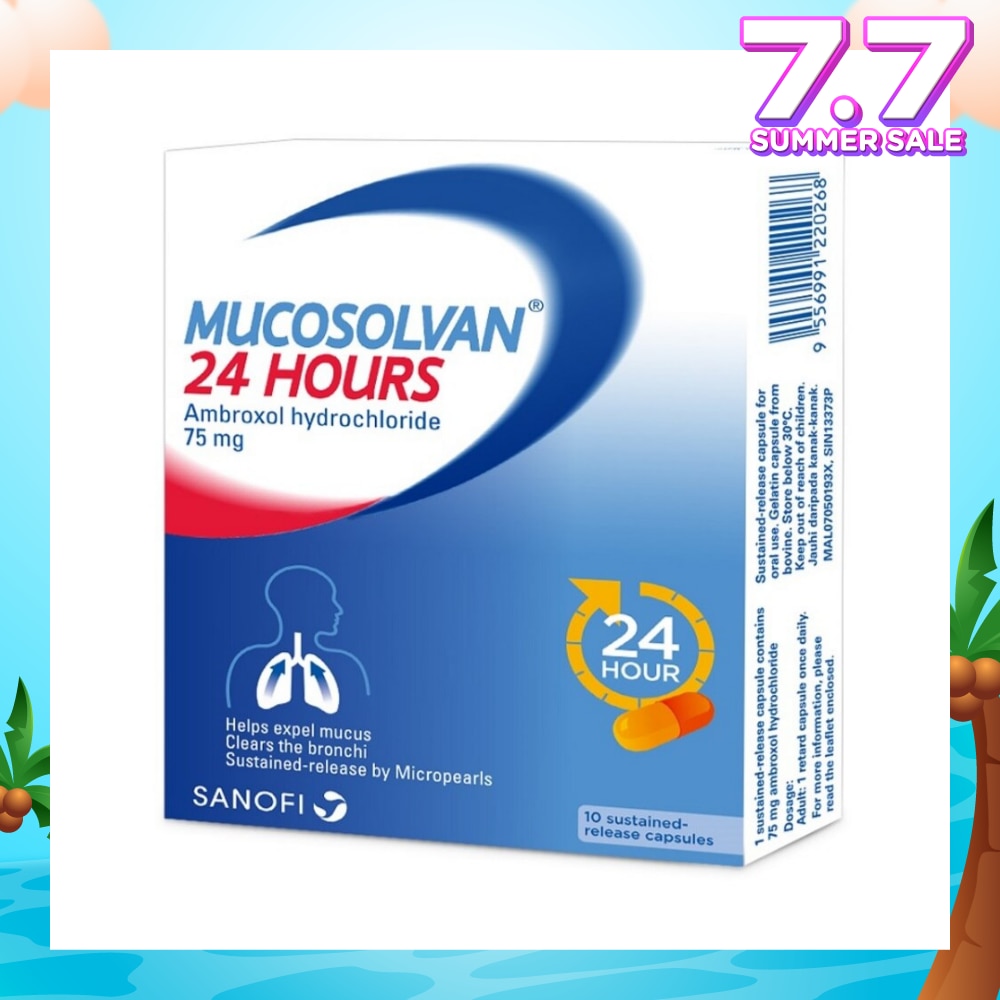 24 Hours Ambroxol Hydrochloride 75mg 10 Capsules