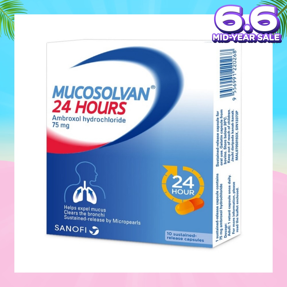 24 Hours Ambroxol Hydrochloride 75mg 10 Capsules