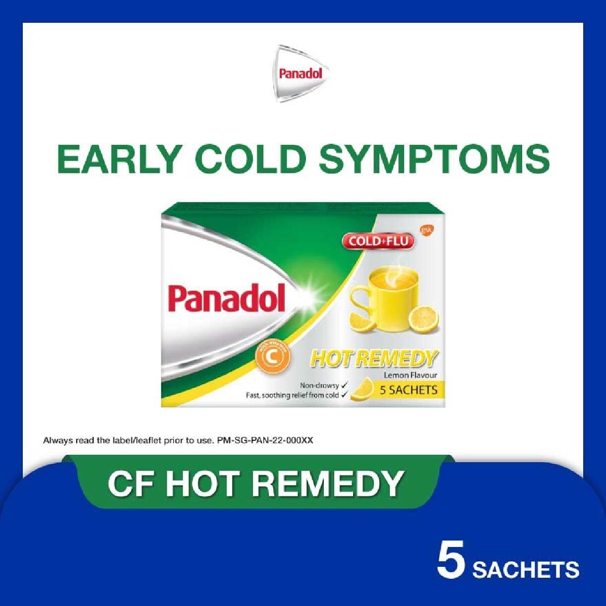 Panadol Cold & Flu Hot Remedy Sachet 5s (Lemon Flavour)<BR>