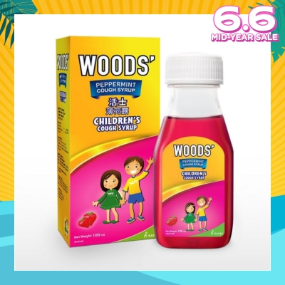 WOODS Children's Peppermint Cough Syrup Strawberry 100ml (Expiry: Oct`2025)
