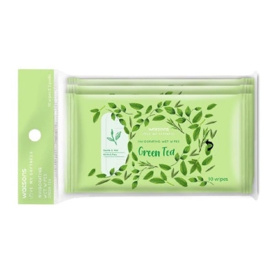 WATSONS Green Tea Invigorating Wet Wipes Alcohol Free Gentle & Mild 10s x 3 pack