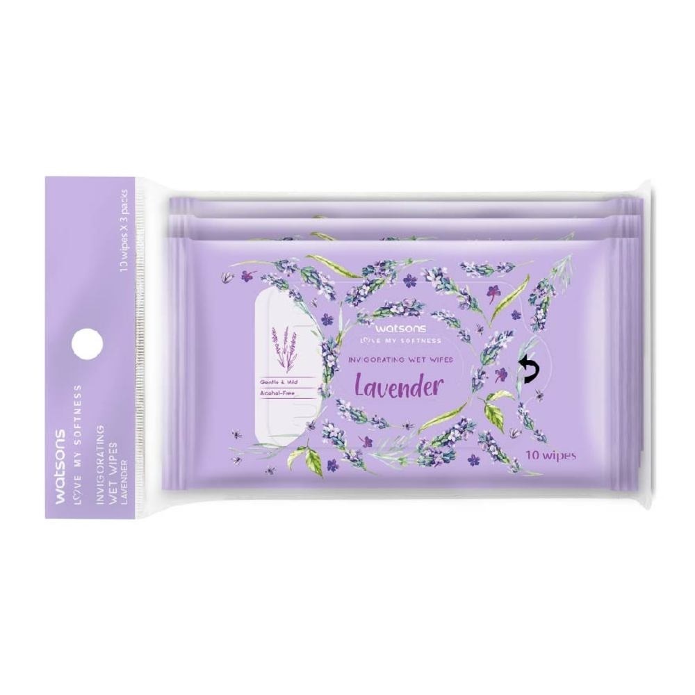 Lavender Invigorating Wet Wipes Alcohol Free Gentle & Mild 10s x 3 pack