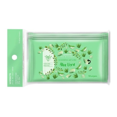 WATSONS Aloe Vera Invigorating Wet Wipes Alcohol Free Gentle & Mild 10s x 4 pack