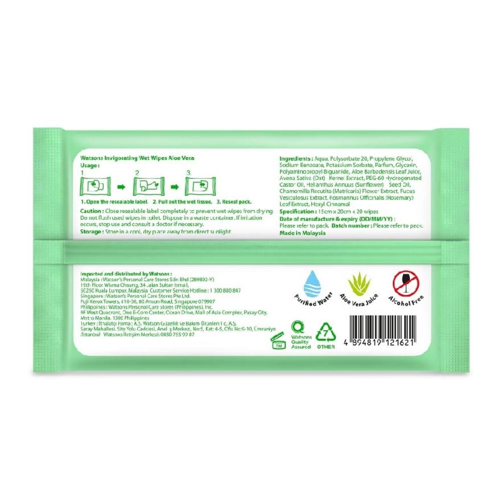 Aloe Vera Invigorating Wet Wipes Alcohol Free Gentle & Mild 10s x 4 pack