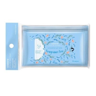 WATSONS Fragrance Free Invigorating Wet Wipes Alcohol Free Gentle & Mild 10s x 4 pack