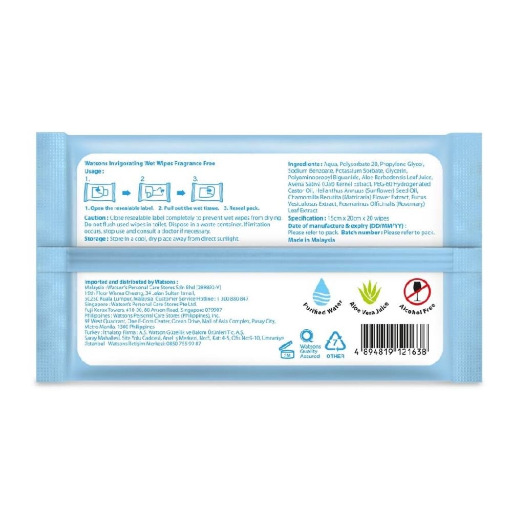 Fragrance Free Invigorating Wet Wipes Alcohol Free Gentle & Mild 10s x 4 pack