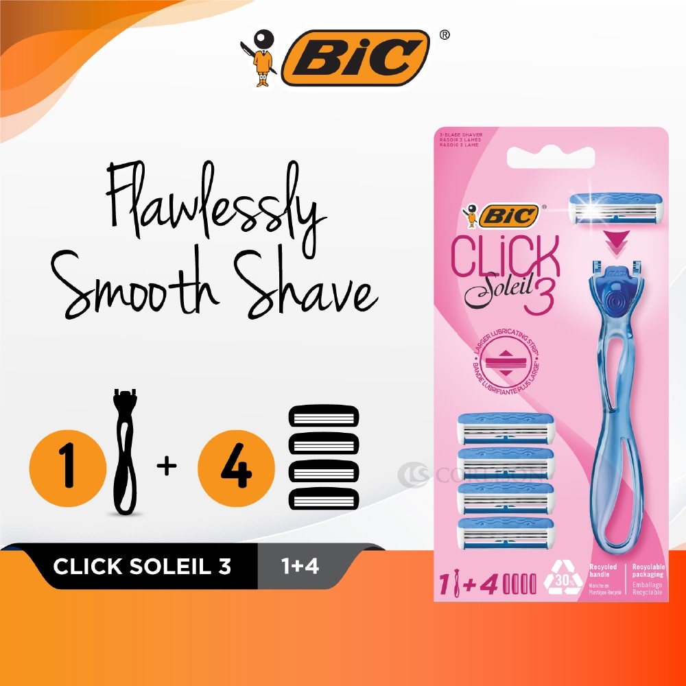 Click Soleil 3 Shaver consists Handle 1s + Triple-Blade Shaver 4s