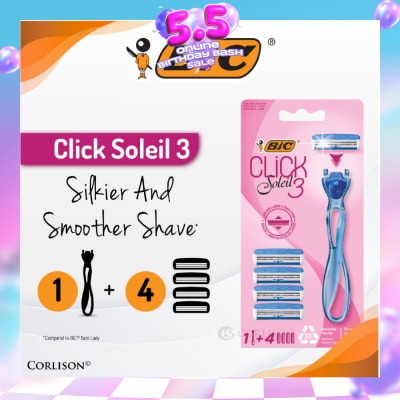 BIC - Click Soleil 3 Shaver consists Handle 1s + Triple-Blade Shaver 4s
