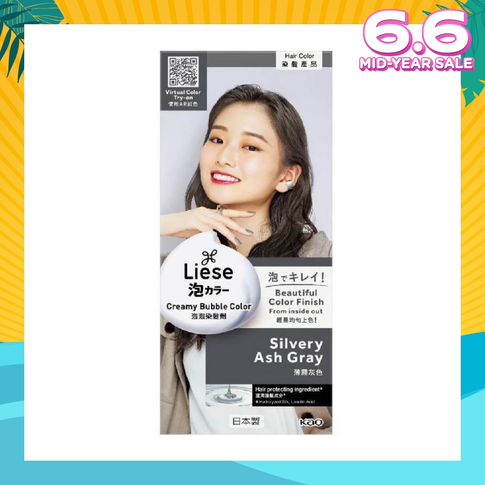 Liese Creamy Bubble Color Silvery Ash Grey 108ml - DIY Foam Hair Color with Salon Inspired Colors (includes treatment pack)