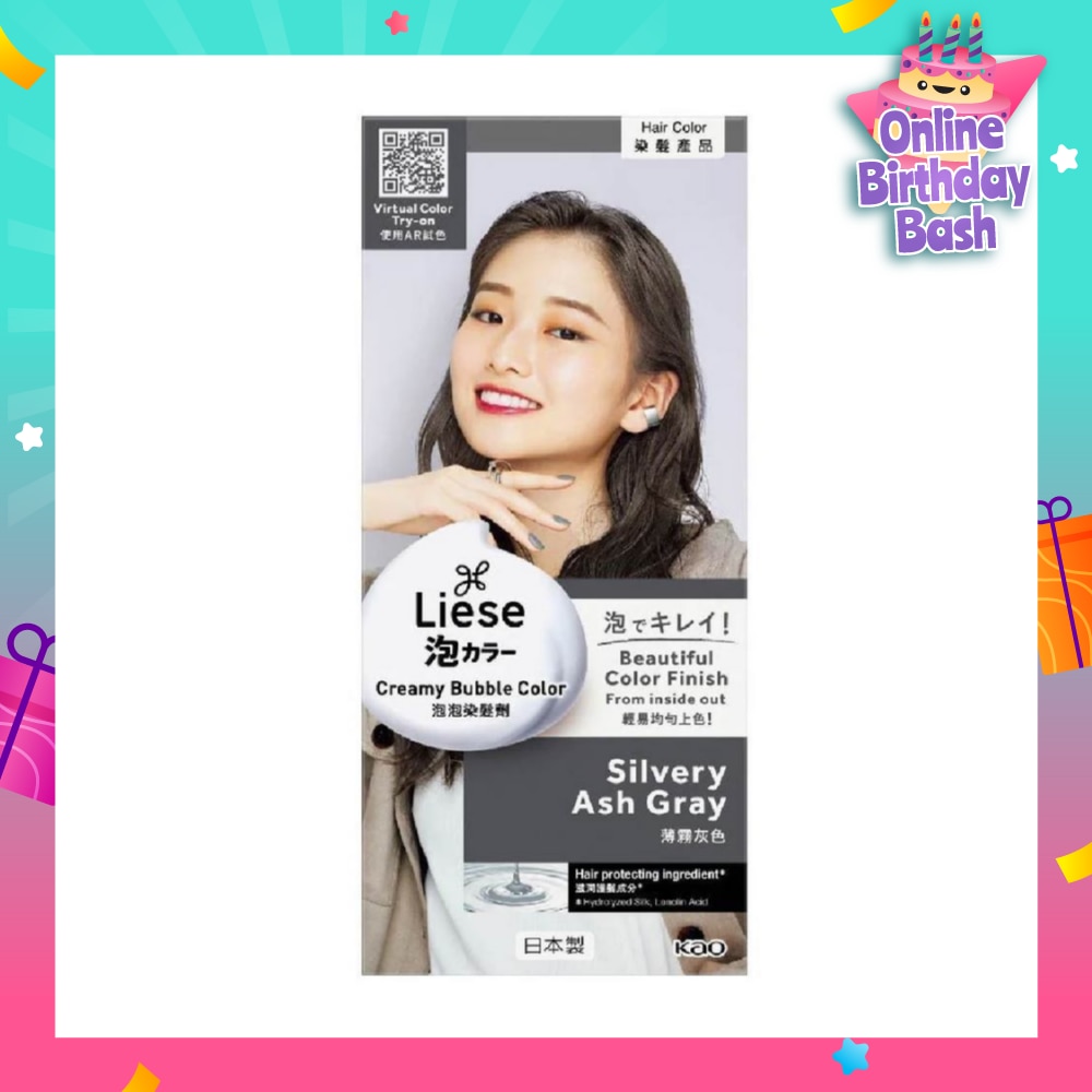 Liese Creamy Bubble Color Silvery Ash Grey 108ml - DIY Foam Hair Color with Salon Inspired Colors (includes treatment pack)