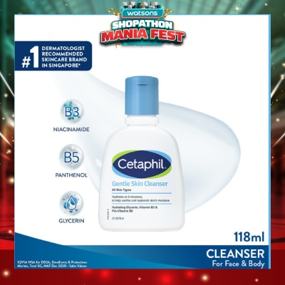 CETAPHIL - Gentle Skin Hydrating Cleanser For Face & Body Wash 118ml