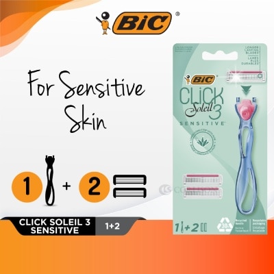 BIC - Click Soleil 3 Sensitive Shaver consists Handle 1s + Triple-Blade Shaver 2s