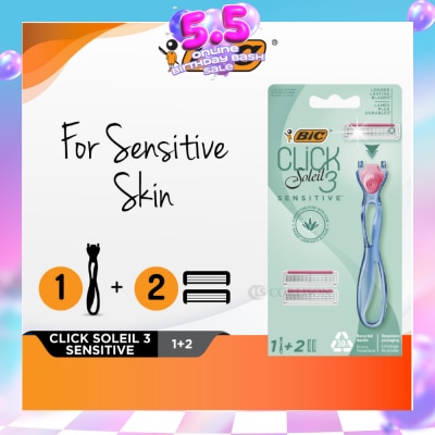 BIC - Click Soleil 3 Sensitive Shaver consists Handle 1s + Triple-Blade Shaver 2s