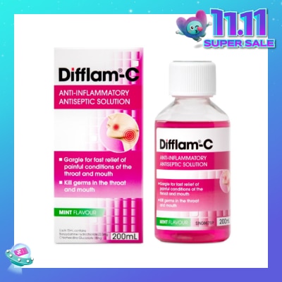DIFFLAM Solution Peppermint (Help Kills Germs + Maintain Healthy Oral Hygiene) 200ml (Expiry: Aug`2026)