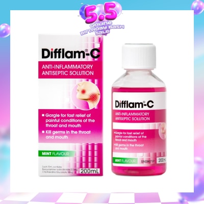 DIFFLAM - Solution Peppermint (Help Kills Germs + Maintain Healthy Oral Hygiene) 200ml&nbsp;(Expiry: Aug`2026)