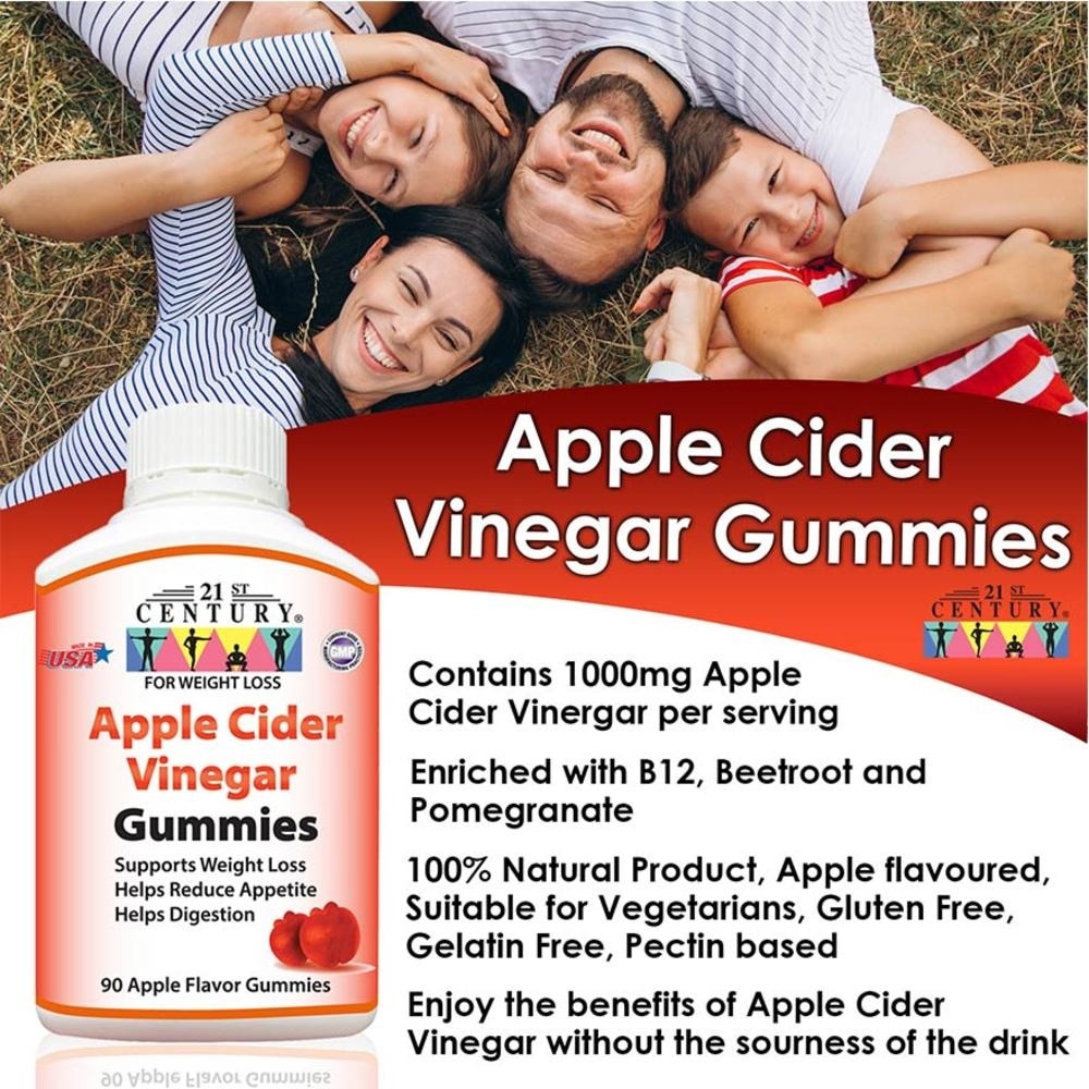 Apple Cider Vinegar Gummies Apple Flavour Vegetarian Gelatin Free (Support Weight Loss Reduce Appetite & Digestion) 90s