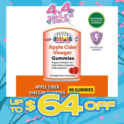 21ST CENTURY - Apple Cider Vinegar Gummies Apple Flavour Vegetarian Gelatin Free (Support Weight Loss Reduce Appetite & Digestion) 90s