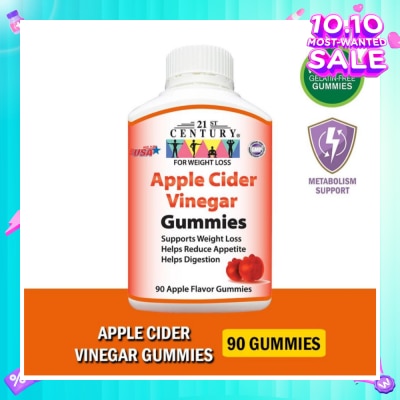21ST CENTURY Apple Cider Vinegar Gummies Apple Flavour Vegetarian Gelatin Free (Support Weight Loss Reduce Appetite & Digestion) 90s