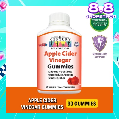 21ST CENTURY Apple Cider Vinegar Gummies Apple Flavour Vegetarian Gelatin Free (Support Weight Loss Reduce Appetite & Digestion) 90s