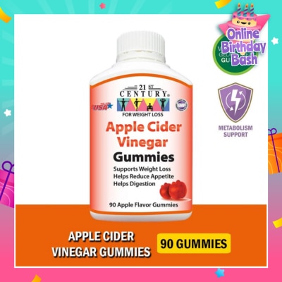 21ST CENTURY Apple Cider Vinegar Gummies Apple Flavour Vegetarian Gelatin Free (Support Weight Loss Reduce Appetite & Digestion) 90s