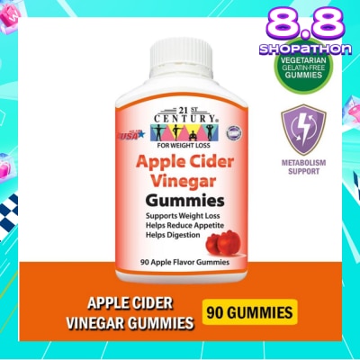 21ST CENTURY Apple Cider Vinegar Gummies Apple Flavour Vegetarian Gelatin Free (Support Weight Loss Reduce Appetite & Digestion) 90s
