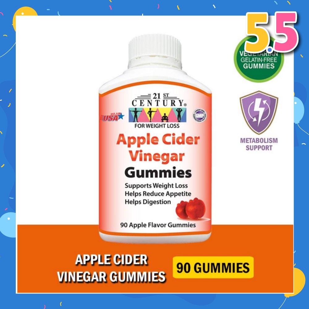 Apple Cider Vinegar Gummies Apple Flavour Vegetarian Gelatin Free (Support Weight Loss Reduce Appetite & Digestion) 90s