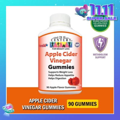 21ST CENTURY Apple Cider Vinegar Gummies Apple Flavour Vegetarian Gelatin Free (Support Weight Loss Reduce Appetite & Digestion) 90s