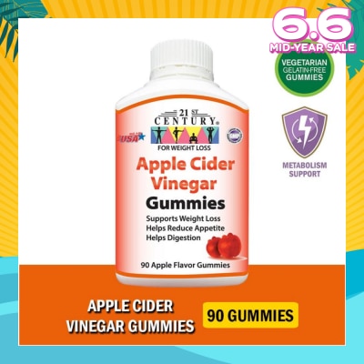 21ST CENTURY Apple Cider Vinegar Gummies Apple Flavour Vegetarian Gelatin Free (Support Weight Loss Reduce Appetite & Digestion) 90s
