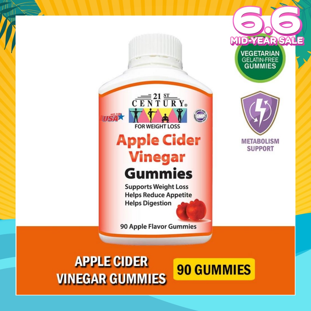 Apple Cider Vinegar Gummies Apple Flavour Vegetarian Gelatin Free (Support Weight Loss Reduce Appetite & Digestion) 90s