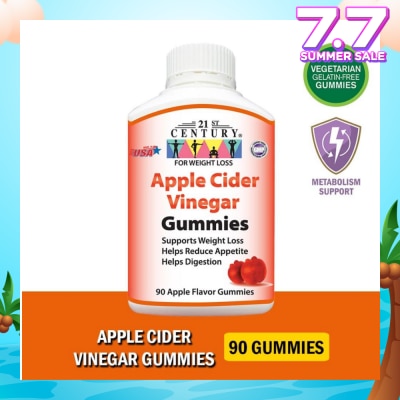 21ST CENTURY Apple Cider Vinegar Gummies Apple Flavour Vegetarian Gelatin Free (Support Weight Loss Reduce Appetite & Digestion) 90s