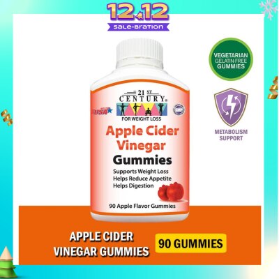 21ST CENTURY Apple Cider Vinegar Gummies Apple Flavour Vegetarian Gelatin Free (Support Weight Loss Reduce Appetite & Digestion) 90s
